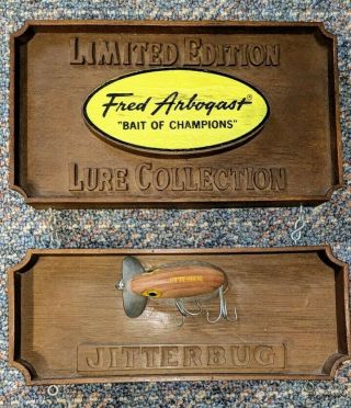 Vintage Fred Arbogast Cedar Jitterbug Fishing Lure Display -