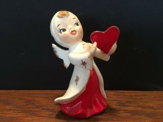 Vintage Ceramic Porcelain Angel Figurine Holding Heart 3 1/2 " Tall Japan