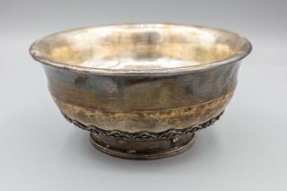Antique Tibetan Or Mongolian Silver Mounted Burl Yak Milk Tea Bowl Cup – 4 7/8 "