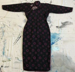 Vintage 1920s 30s Black & Purple Silk Damask Cheongsam Qipao Pankou Closure VTG 2
