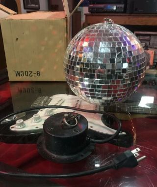 Vintage 8” Motorized Mirrored Disco Ball 1970s Mid Century Dance Dj Party Rock