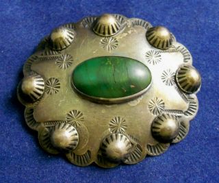 Vintage Southwestern Style Sterling Silver Green Turquoise Malachite Pin Brooch