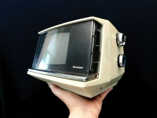 Vintage 1970s Space Age Sharp Antique Atomic Old Mini Chrome Trim Television