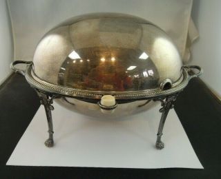 Antique English Silver Plate Roll Top Breakfast Food Warmer With 2 Trays By Gold