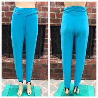 Obermeyer Vintage Blue Wool Blend Stretch Stirrup Snow Ski Pants Size 10 Long