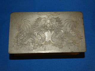 Antique Chinese Pewter Tea Caddy,  KUT HING SWATOW w/ Dragons 2