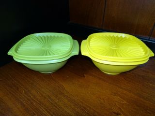 Vintage Medium Tupperware Servalier Bowls Lids Set Harvest Yellow Orange 840