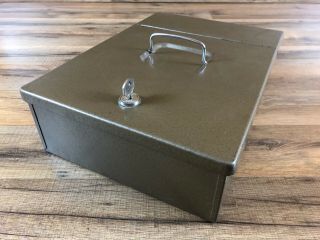 Vintage Unimart Heavy Metal Lock Cash Safe Box Case With Handle & Key