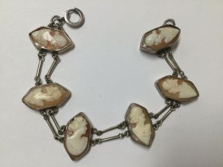 Antique Sterling Silver Victorian Shell Cameo Bracelet
