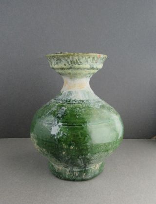 Ming Dynasty Green Glazed Chinese Pottery " Hu " Vase Circa 200 B.  C To 200 A.  D.