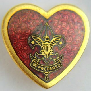 Vtg Bsa Boy Scout Be Prepared Heart Uniform Medal Pin Award Enamel