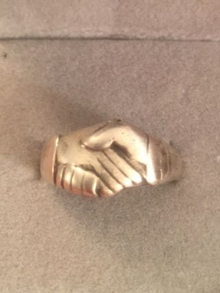 Vintage Sterling Silver Masonic Masons Hand Shake Ring Unusual Mason