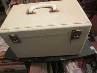 Vintage Mid Century Wooden Carry Case White W/ Handle Perfect For 45 Rpm Records