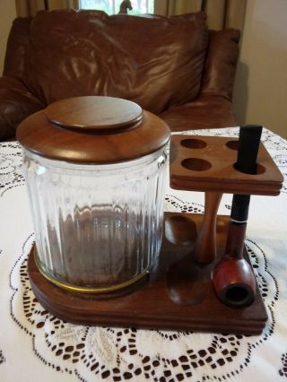 Smoking Pipe Stand For 4 With Tobacco Jar Humidor