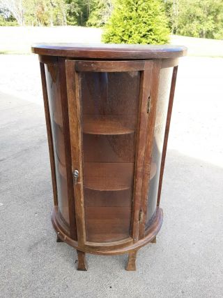 Vintage Wood Curved Glass & Wood Display Curio Cabinet With Standing 4 Legs