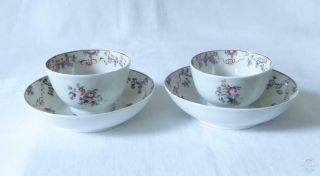 Good Antique 18th Century Hall Porcelain Tea Bowls And Saucers C1780