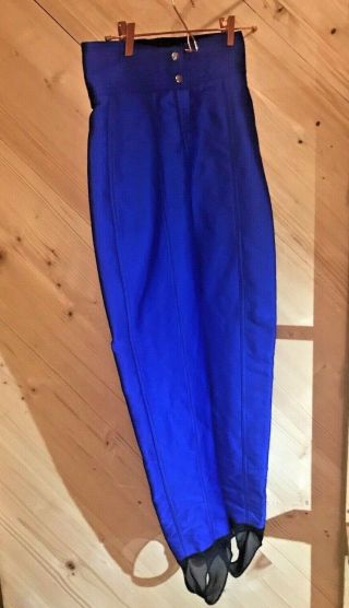 Vtg 80s Head Schoeller Ski Bunny Pants Royal Blue Stirrup Stretch Wool Lycra 6