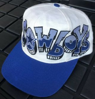Vintage 90s Dallas Cowboys Drew Pearson Graffiti SnapBack Hat Cap NFL White 3