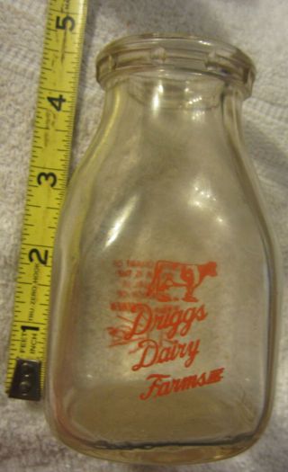 Driggs Dairy Farms Bottle Half Pint Pyro Cow Milk Toledo Ohio Orange Vintage