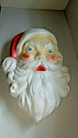 Vintage Union Product Santa Head Face Blow Mold Plastic Wall Hanging Lighted Usa