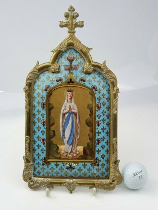 19thc French Painted/signed Porcelain Plaque Of Madonna In Enamel Frame
