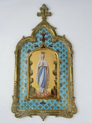 19thc French Painted/signed Porcelain Plaque of Madonna in Enamel Frame 2