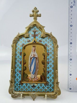 19thc French Painted/signed Porcelain Plaque of Madonna in Enamel Frame 3