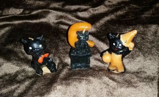 3 Vintage Gurley Black Cat Halloween Candles Moon Hat Bow Jol Unburnt,  Stickers