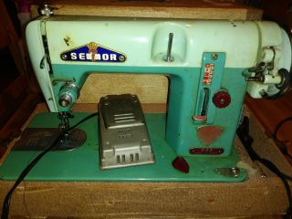 Vintage Sewmor 606 Sewing Machine Green W/ Pedal Made In Japan -