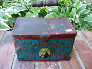 Antique Vintage George Washington Cut Plug Lunch Box Style Tobacco Tin