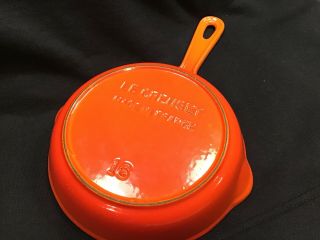 Vintage Le Creuset Flame Orange Cast Iron Enamel Skillet 6.  5 " (16) Euc