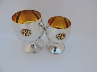 2 Vintage Solid Sterling Silver Hand Hammered Wine Goblet Cups 89 Gr 3.  15 Oz