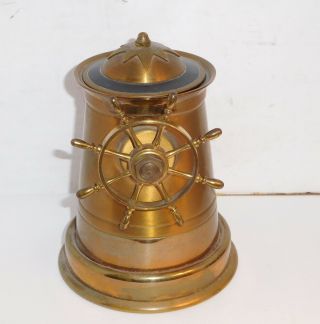 Vintage Brass Ship Wheel,  Nautical Cigarette Dispenser