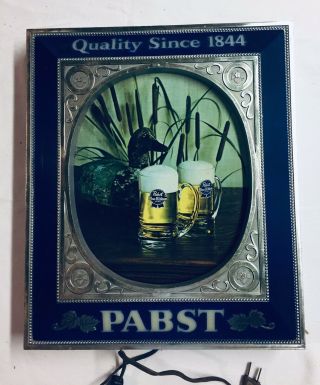 Vintage Pabst Blue Ribbon Beer Light Sign Ducks Hunting And Frosty Mugs
