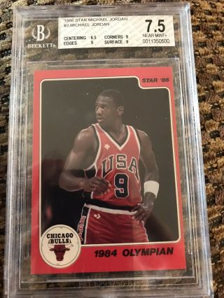 1986 Star Basketball 3 Michael Jordan Bgs 7.  5 W/3 - 9 Subs.  1984 Olympian Sharp