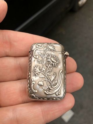 Rare Antique French Or Japanese Signed Silver Vesta Case Match Safe Holder