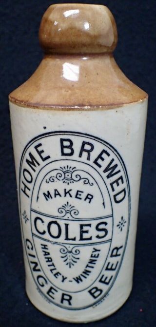 Vintage 1900s Doulton Lambeth Brown Top Stoneware Coles Ginger Beer Bottle 6 3/4