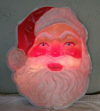 Vtg Light Up Santa Claus Head Hard Plastic Bow Mold Face 12x16 Inch 1950s 1960s