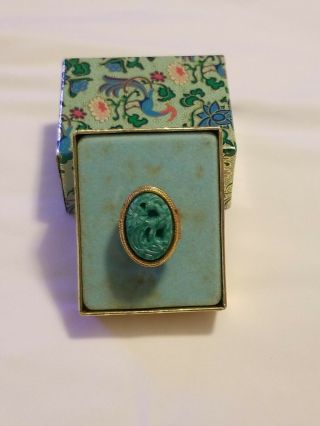Vintage Avon Carved Faux Jade Bird of Paradise Locket ring 2