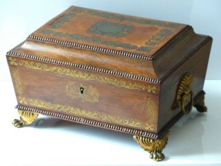 Antique Early 19th Century Regency Rosewood / Brass – Boulle Table Box / Casket