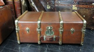 French Antique Banded Cabin Trunk With Brass Fittings