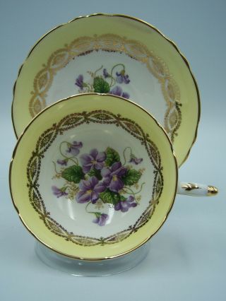 Vintage Paragon Cup Saucer Cream/ Pale Yellow With Purple Violets