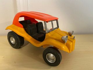 Old Vtg Plastic Hawk Model Co Toy Car Dune Buggy Yellow Orange 10 " X5 "