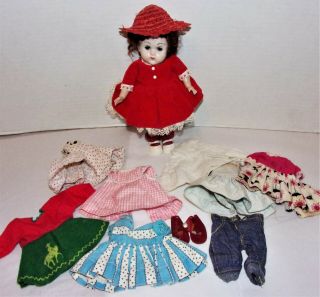 Vintage Vogue Ginny Hard Plastic Walker 7.  5 " Doll & Clothes -