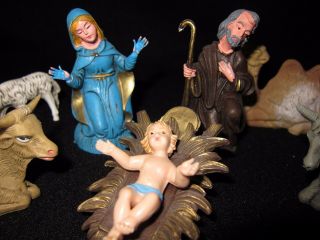 Vtg Christmas Nativity Manger Creche 7 Piece Set Molded Plastic Made In Italy