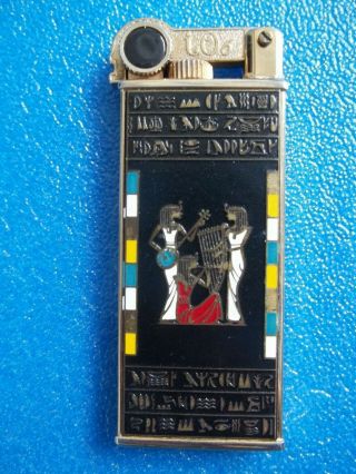 Vintage Flamex Adjust - A - Flame Butane Lighter Ancient Egypt Theme Egyptian