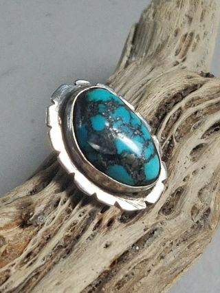 Vintage Native American Sterling Silver Spider Web Turquoise Pendant