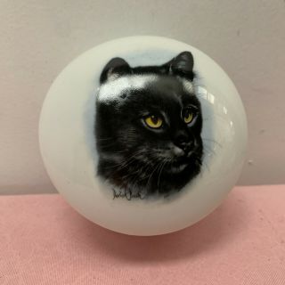 Vintage 1980s Taiwanese Black Cat Porcelain Trinket Box Ring Pin Feline Neko