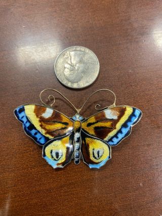 Vintage David - Andersen 2 1/8 " Sterling Silver Enamel Butterfly Brooch