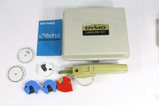 Vtg Yellow1970s Dymo Label Maker Mark Vi M - 6 In Case With Extra Wheels And Tapes